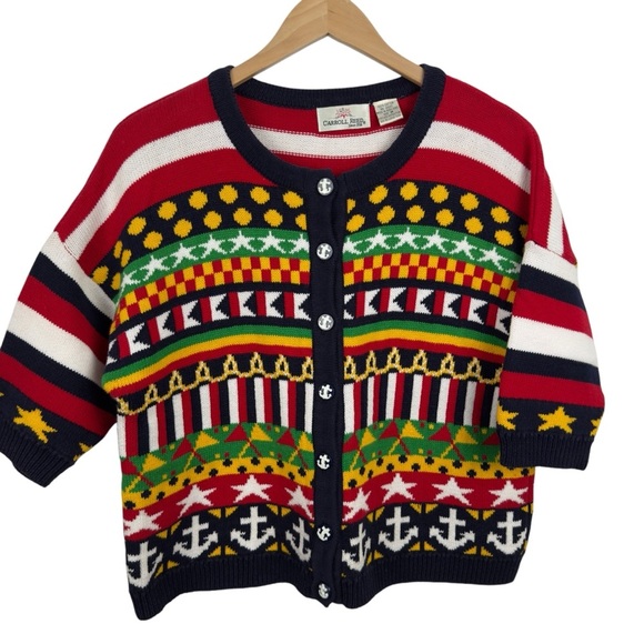 Carroll Reed Women's M Nautical Knit Cardigan Button Up Cotton Colorful 90's - Picture 16 of 16
